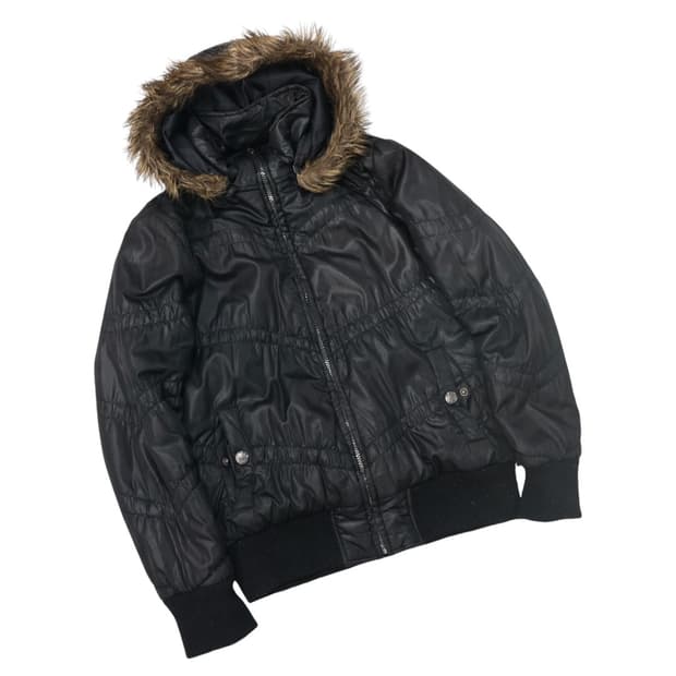 Vida Roseo 빈티지 블랙 퍼 후드 셔링 패딩 점퍼