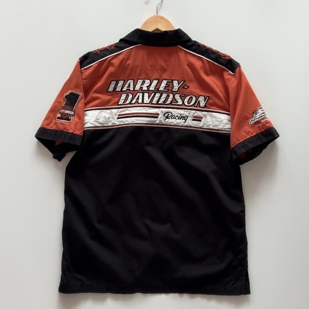 Harley-Davidson 레이싱 자수 반팔 셔츠 S