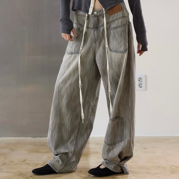 GREY FAKE DENIM PANTS 