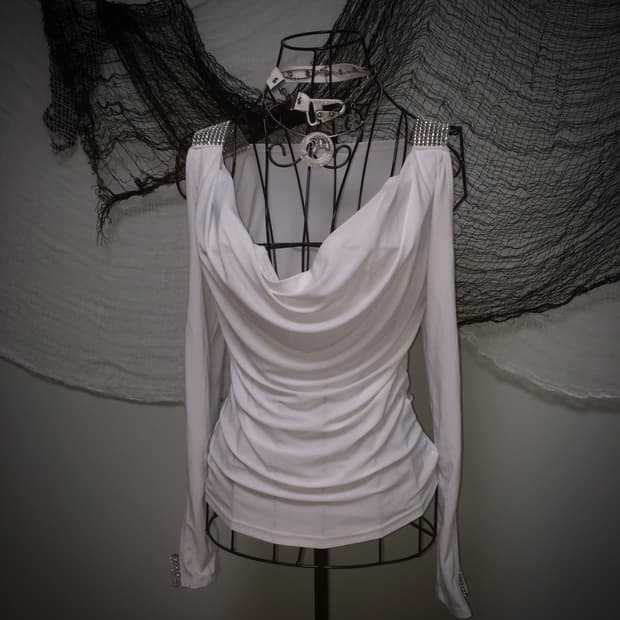 white cubic drape layered Top