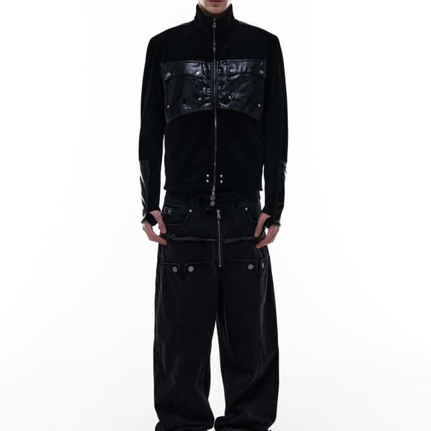 오퍼스0012 레더 패치 니트 집업