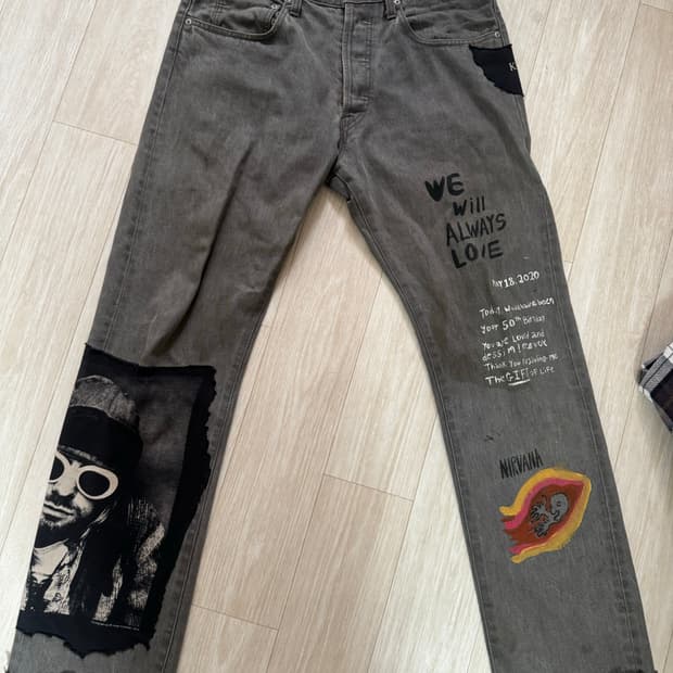 일본 빈티지 패치워크 데님 팬츠 L(42)