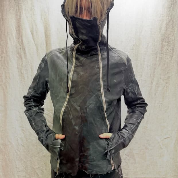 ZAM BARRETT 타입 III 더블 지퍼 문스타 가죽후디 자켓