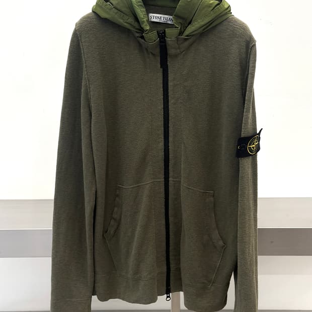 스톤아일랜드 와펜 나일론 배색 니트 후드집업