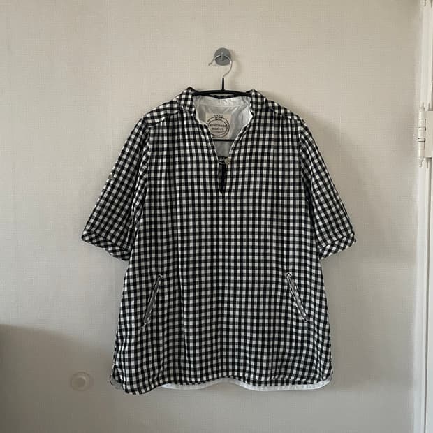 빈티지 깅엄 체크 반팔 블라우스