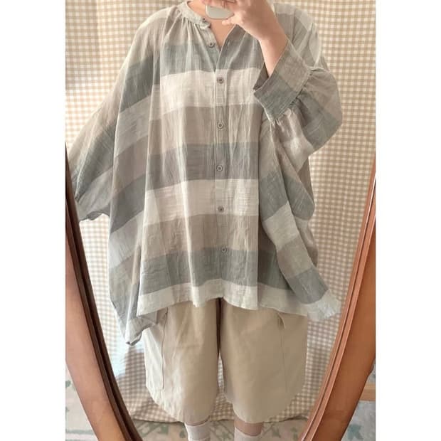 린넨 체크 가오리 셔츠