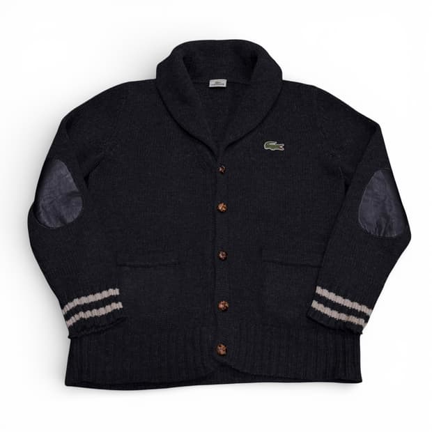 L 라코스테 차콜 엘보우패치 울 숄카라 가디건