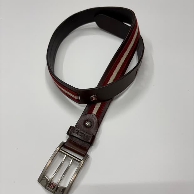 BALLY 스트라이프 레더 벨트