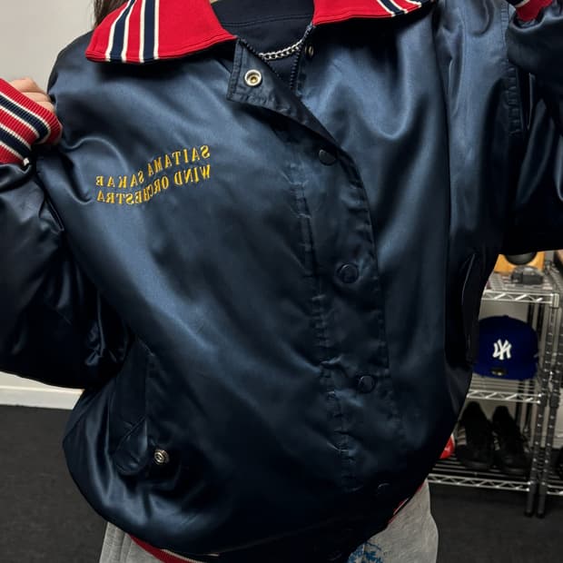 USA 올드 빈티지 사틴 봄버 자켓 네이비