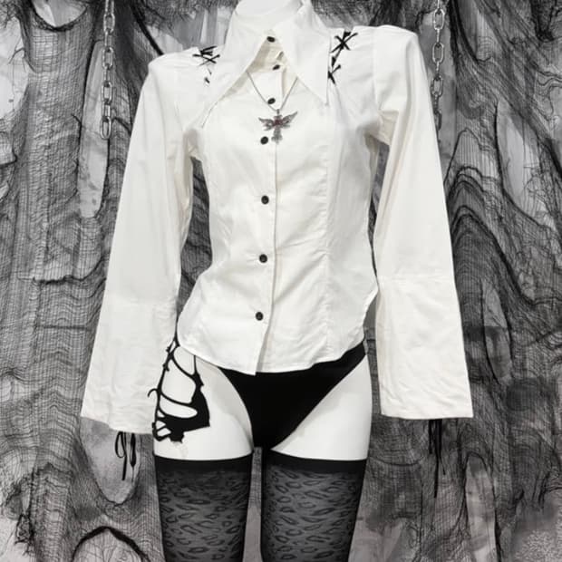 blaness Gothic goth eyelet corset shirt