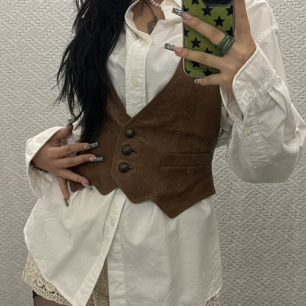 오즈세컨 웨스턴 컨트리 카우걸 벨티드 양가죽 조끼 베스트 K0394