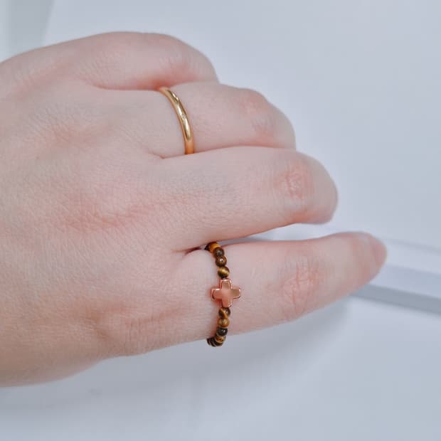 천연 호안석 십자가 원석 반지