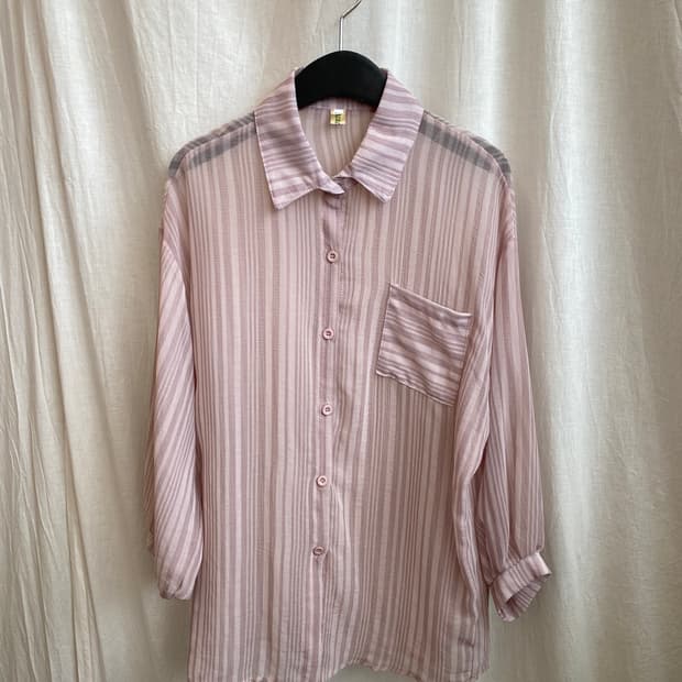 퍼플핑크 시스루 블라우스(XL)