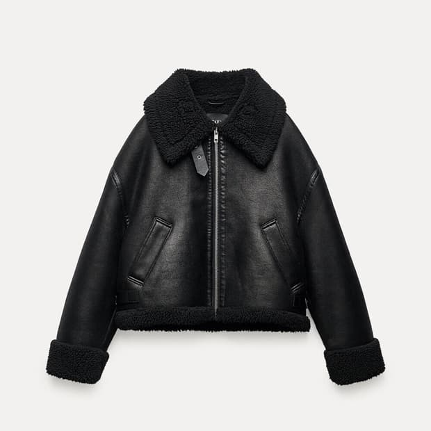 자라 ZARA 더블 페이스드 바이커 무스탕 점퍼 보헴서 맛 블랙