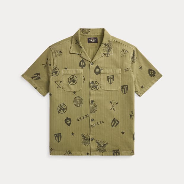 RRL 니트 헤링본 트윌 캠프 셔츠 S
