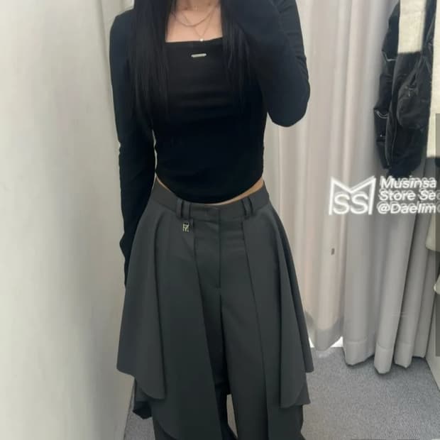 (새상품)트리밍버드 레이어드 드레이프 랩 팬츠 차콜
