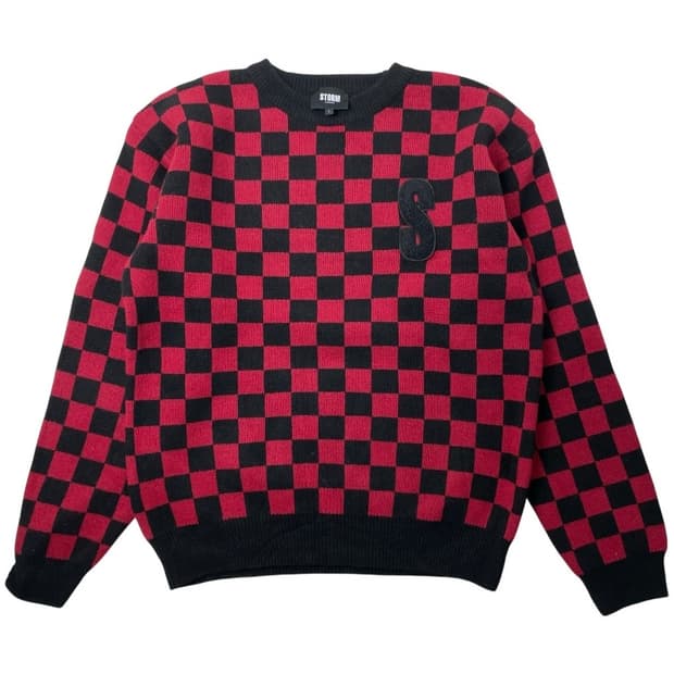 스톰런던 체크 패턴 니트 스웨터 레드/블랙 L