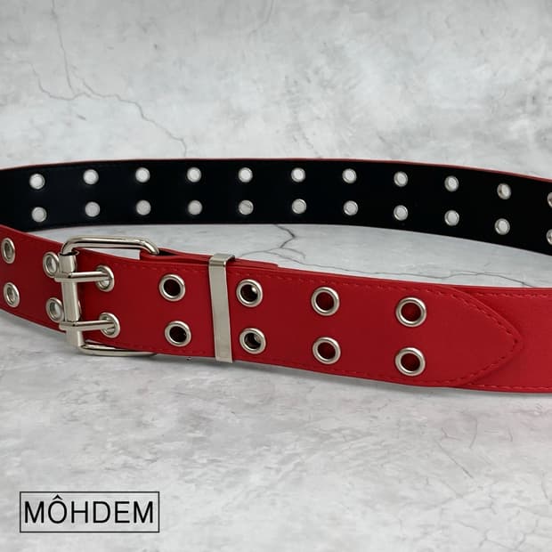 [Unisex] 실버링 더블 아일렛 가죽 벨트