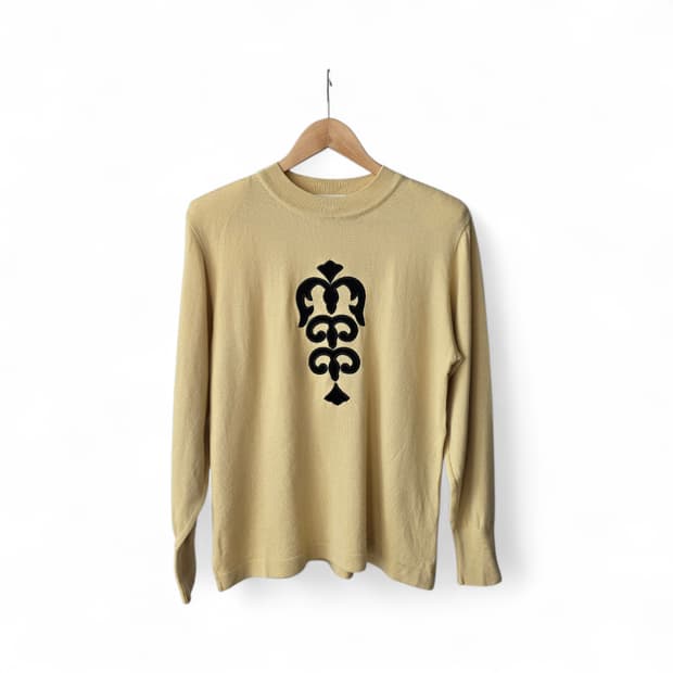 버터컵 옐로 벨벳 패턴 니트 · 울100%