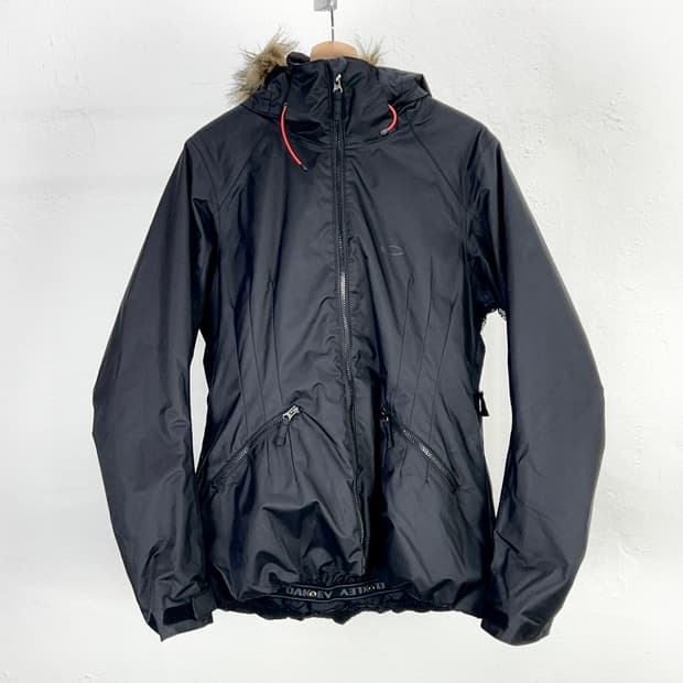 오클리 블랙 로고 퍼 트리밍 폴리에스터 레귤러 자켓