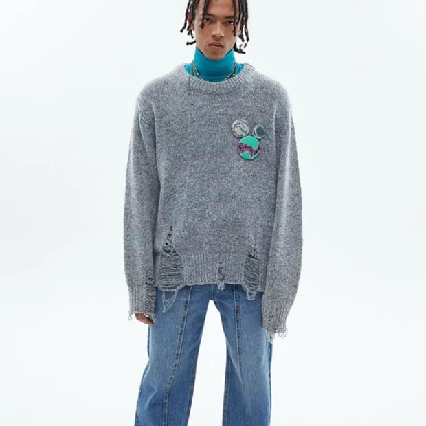 L) 앤더슨벨 데미지 크루넥 니트