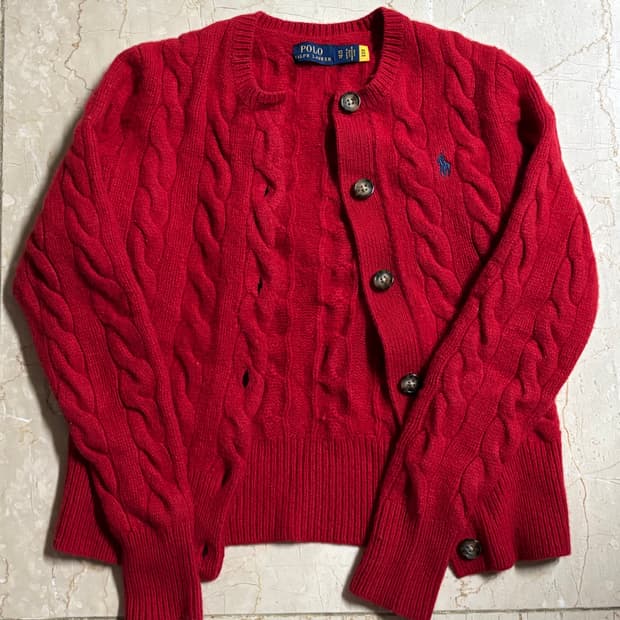 폴로 랄프로렌 울 캐시미어 가디건 레드