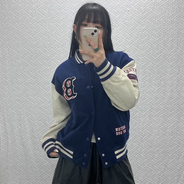 MLB 보스턴 레드삭스 스트릿 펑크 자수 울 바시티자켓 S C09158