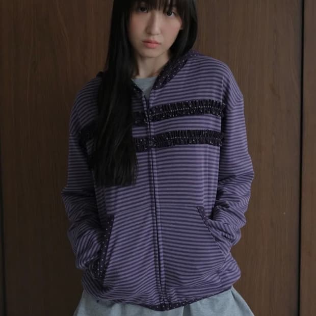 바니쉬먼트 Ruffle point zip-up hoodie_purple