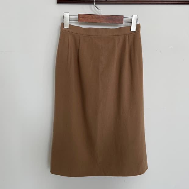 버버리 카멜 울100% H 미디 스커트