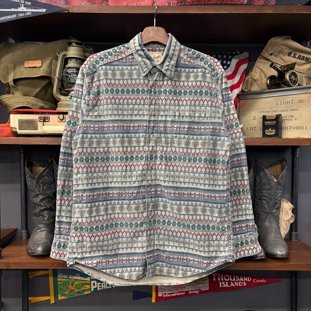 90s 울리치 러기드 올오버 아즈텍 패턴 그래픽 펜포켓 워크셔츠 N578