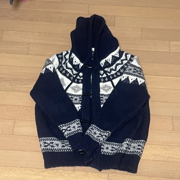 라퍼지스토어 울 자카드 후드 니트 가디건