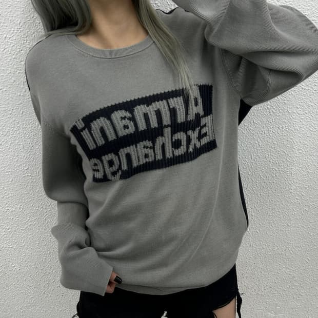 아르마니 센터로고 차콜배색 그레이 니트 L