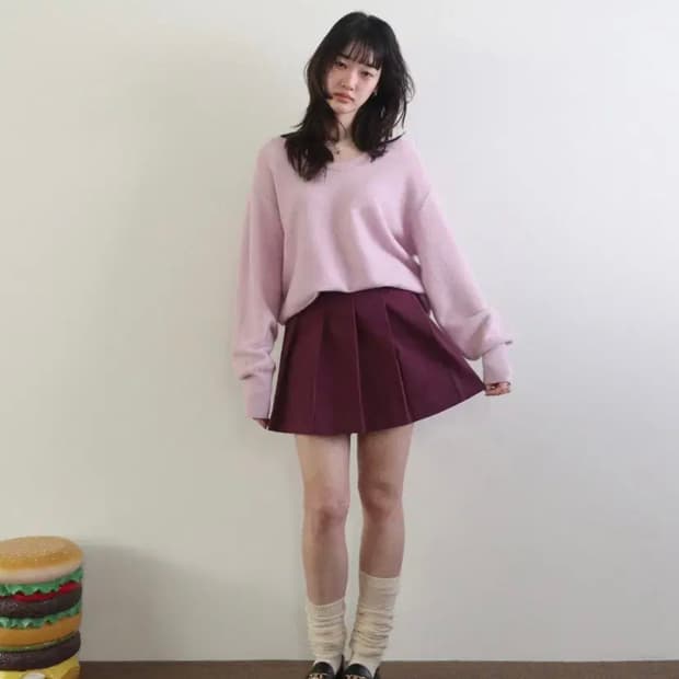 쉬이즈큐트 플리츠 스커트 plum