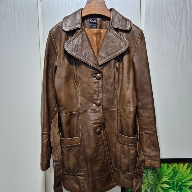 빈티지 멕시코 브라운 리얼가죽 벨티드 자켓