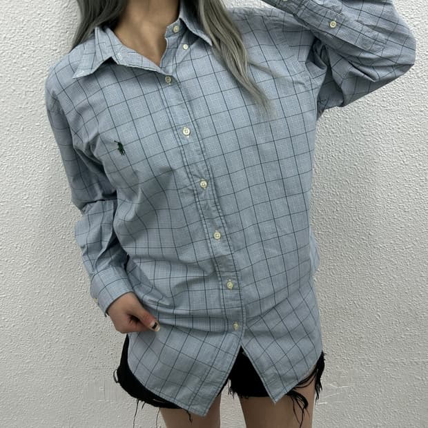 폴로 랄프로렌 딥그린포니 베이비소라 체크 셔츠 M