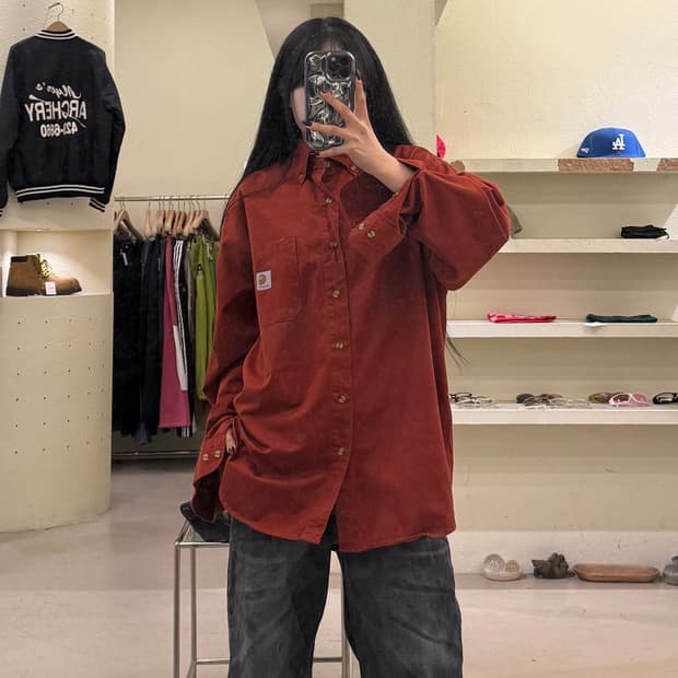 칼하트 버튼다운 워크 셔츠 레드오렌지 U1376