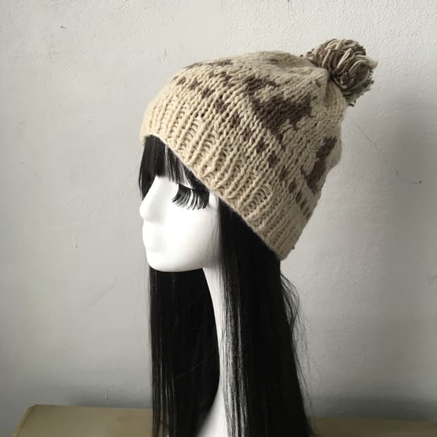 nordic pattern pom knit beanie