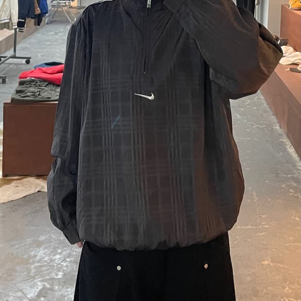 나이키 그레이 체크 아노락 웜업 H2291