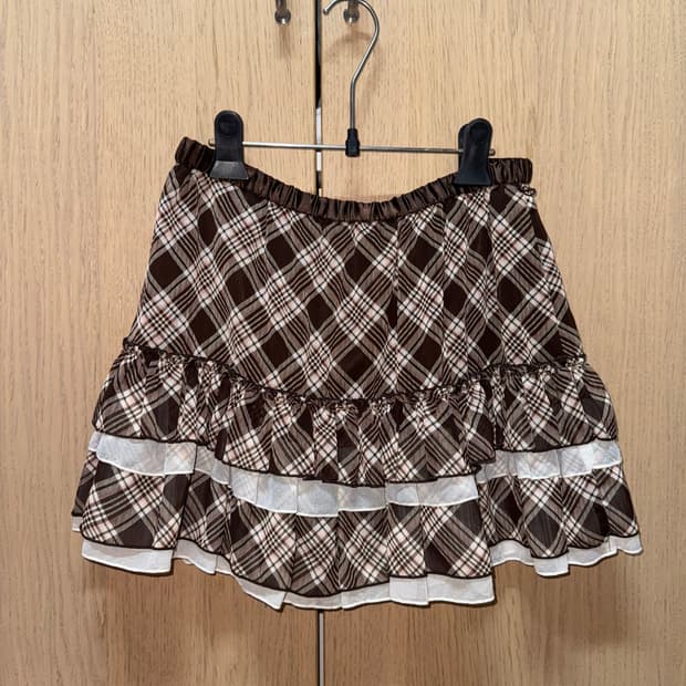 딸기초코 브라운 체크 프릴 레이스 스커트 