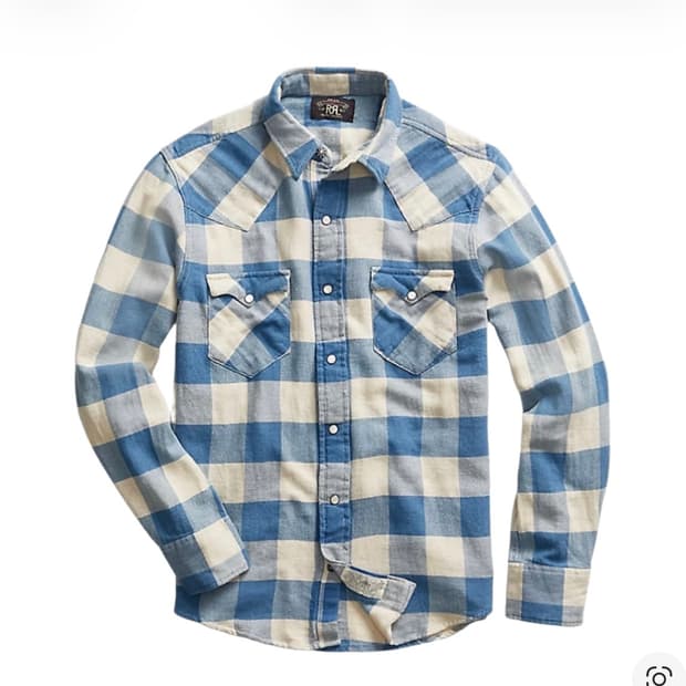 rrl 더블알엘 슬림핏 플래드 트윌 웨스턴 셔츠 인디고 크림