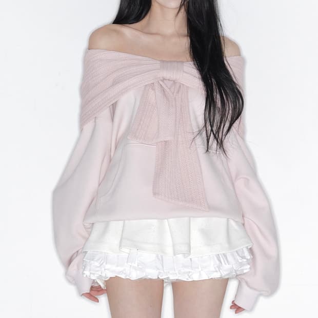 오늘만 판매) 더티스 투웨이 리본 오프숄더 후디 후드티 핑크 스프링