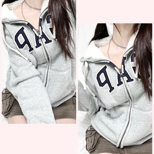 갭 빅로고 양털 후드집업