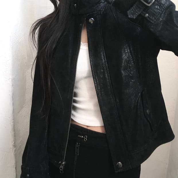 Armani Exchange 아르마니 익스체인지 블랙 글리터 레더 자켓