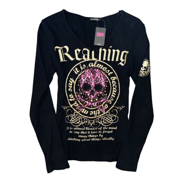 Sky Bomber 스카이봄버 해골레이스 큐빅 골지 긴팔티 펑크y2k갸루