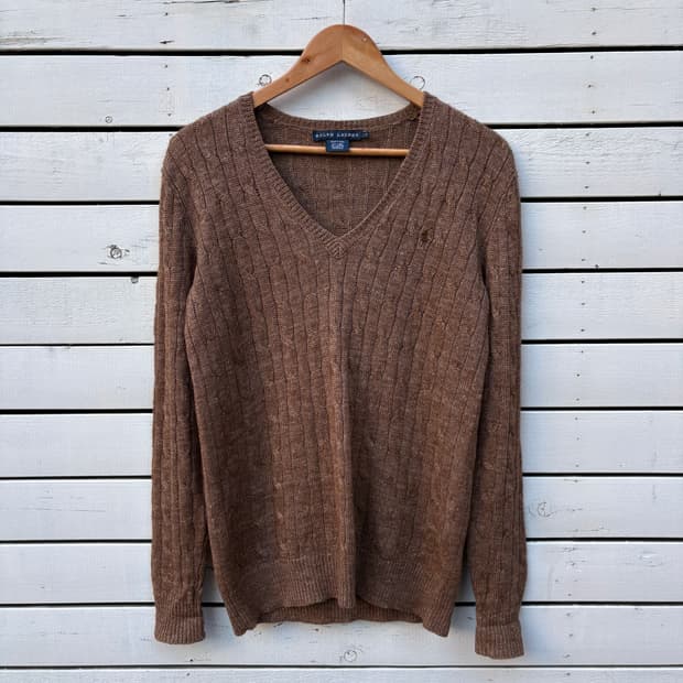 Polo 폴로 린넨 케이블 꽈배기 브이넥 니트