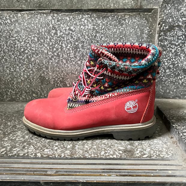 팀버랜드 아즈텍 패턴 핑크 롤탑 부츠