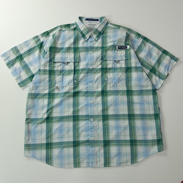 CJ078 XL 콜롬비아 수퍼 바하마 PFG 체크 반팔 셔츠 남방