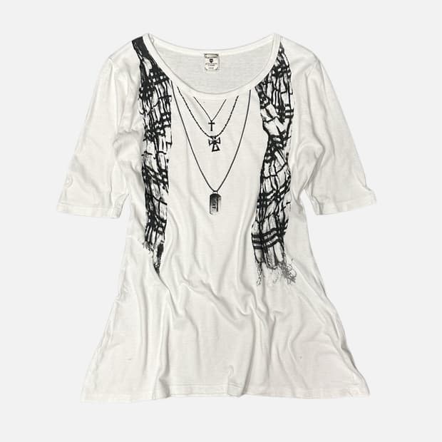 grunge necklace printing flare t-shirt