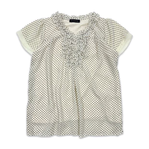 빈티지 아이보리 도트 프릴 블라우스