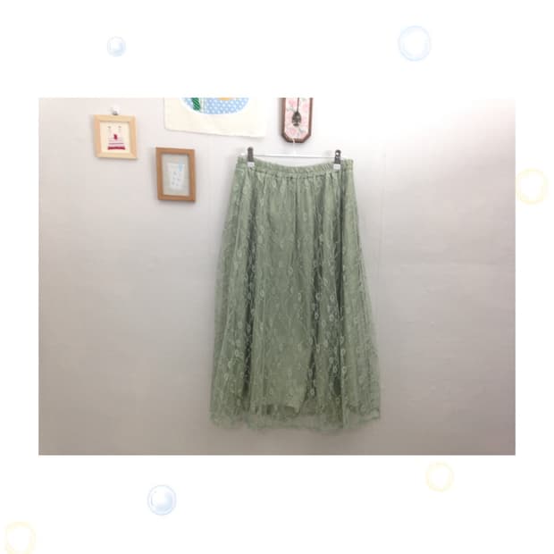 올리브 그린 레이스 롱 스커트